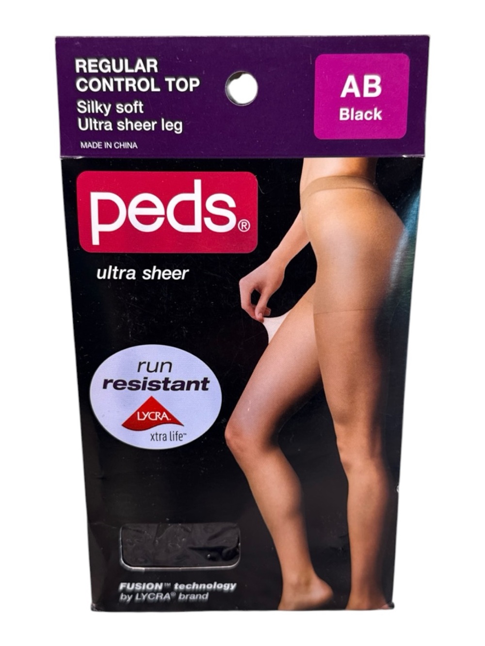 Peds Regular Control Top Pantyhose Silky Soft Ultra Sheer Leg Size AB Black